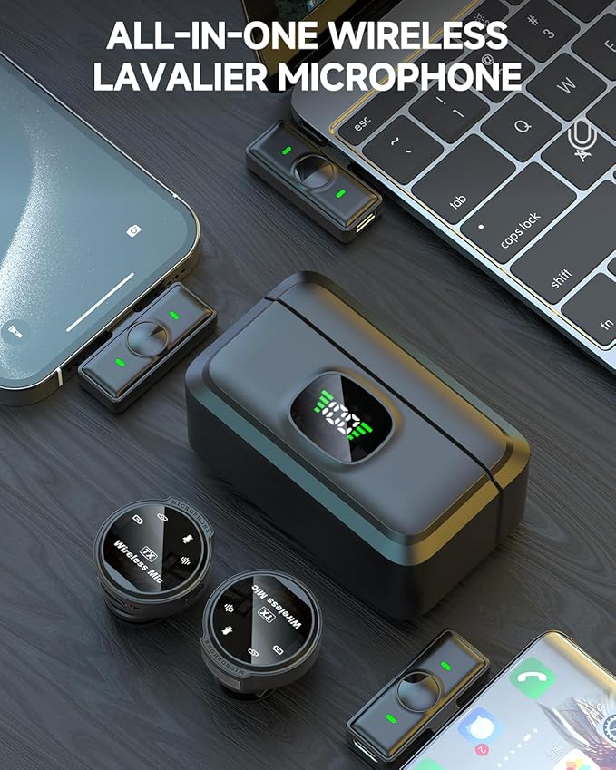2 Pack Wireless Lavalier Microphone for iPhone 15, Android, USB C, ipad with Adapter Included, Noise Cancellation Mini Lapel Mic for YouTube, Recording, Vlog, Facebook Live Streaming (Pink)