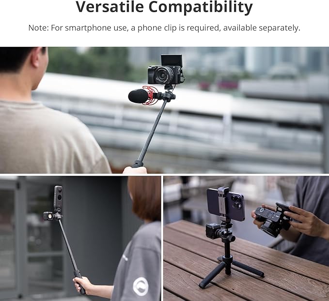 PGYTECH CapLock Extension Pole Mini Tripod with Phone Clip for DJI OSMO Action 6/5 Pro/4/Pocket 3, Gopro Hero 13/Insta360, Quick Release Selfie Stick Rod with 1/4"-20 Adapter for Action Cams & Phone