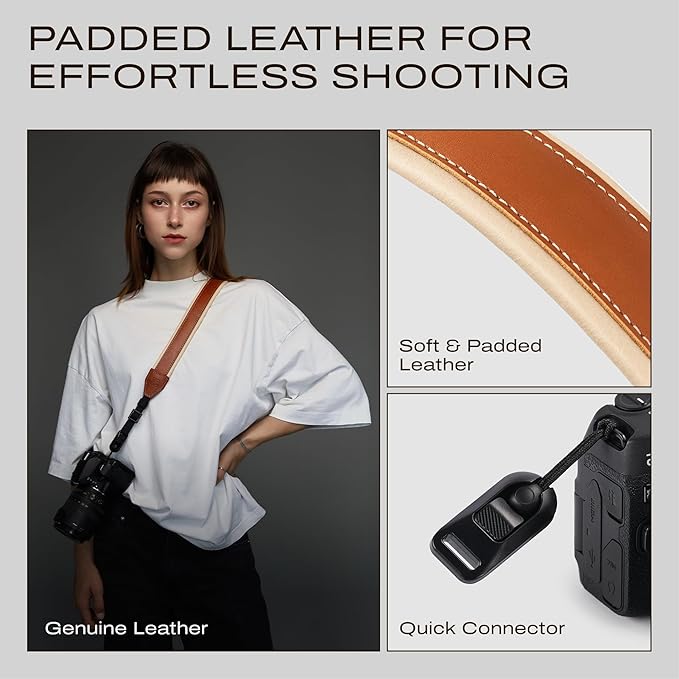 C Coiro Classic Leather Camera Strap with Quick Release, Sling Neck DSLR SLR Camera Shoulder Strap for Photographers