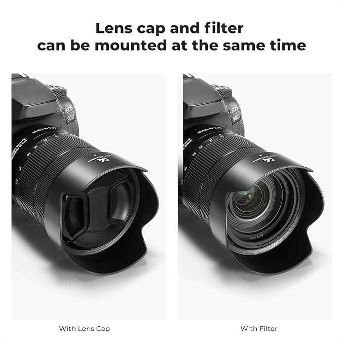 K&F CONCEPT Lens Hood Compatible with Canon RF 24-105mm F4-7.1 is STM,EF-S 18-135mm f/3.5-5.6 is USM Lens, Reversible Snap on Camera Lens Shade Replacement of EW-73D Hood