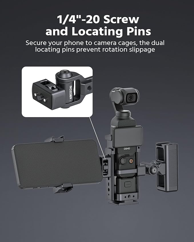360° Phone Clip Mount with 1/4"-20 Screw & Locating Pins for Arri, Rotatable Phone Holder with 3 Cold Shoes for LED Lights, Mics