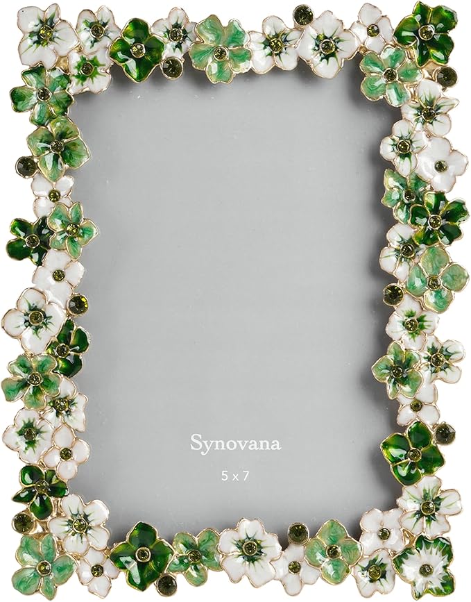 Green Flower Picture Frame 5x7 Blossom Photo Frame for Tabletop Display, Decorative Flower Design Home Decor