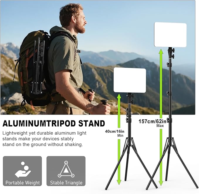 30W Upgraded Photography Lighting Kit, Anautin 2-Pack LED Video Lighting for Video Recording, 3700Lux Studio Lights with Tripod Stand for Photography, Streaming, Gaming, Podcast, Filming, Vlogging