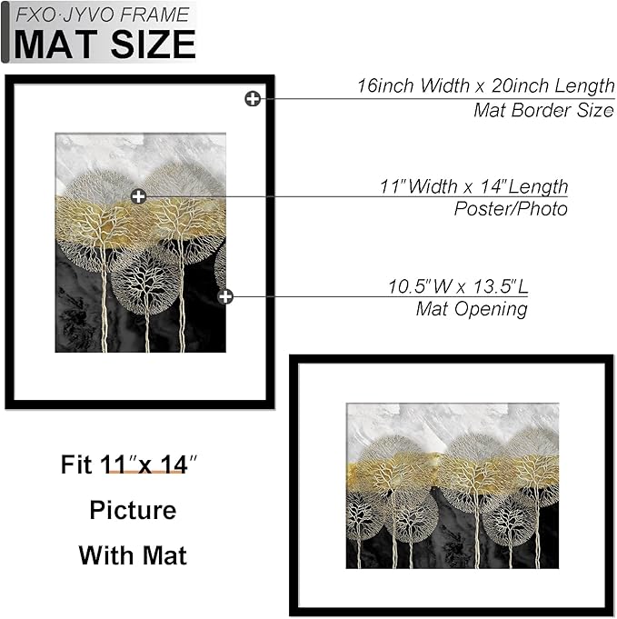 16x20 Picture Frame Set of 6, Display Poster 11x14 with Mat or 16 x 20 Without Mat, Light Weight and High Transparent 16 by 20 Frame for Wall - 6 Pack/Black/16 x20