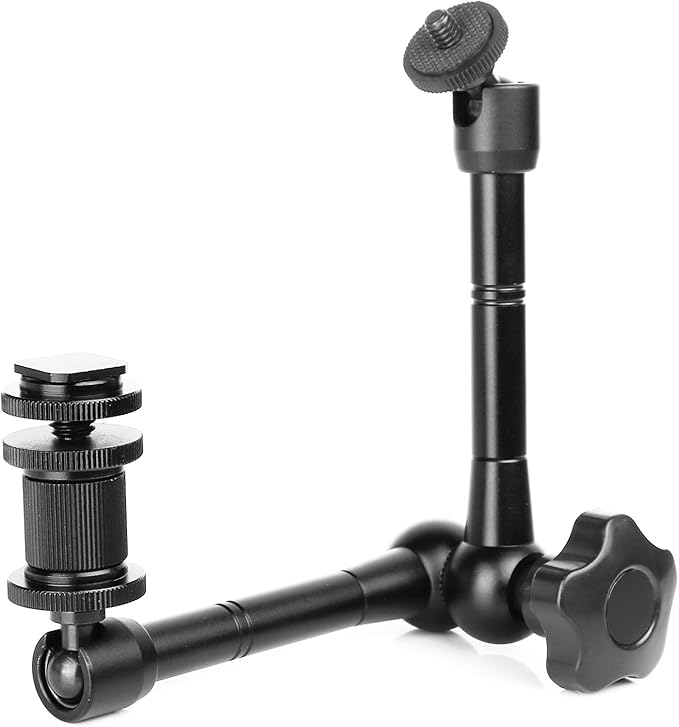 ChromLives 11'' Magic Arm, Articulating Magic Friction Arm Adjustable w/Hot Shoe Mount 1/4'' Tripod Screw Compatible with DSLR Camera Rig/LCD/DV Monitor/LED Lights/Flash Light/Microphone/DJI Osmo