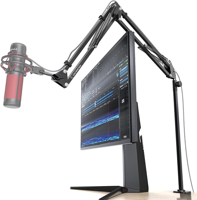 Boom Arm, 360° Rotatable Microphone Stand with Desk Mount, Foldable Desk Mic Arm with 3/8'' to 5/8'' Screw Adapter, Microphone Arm for Live Streaming, Gaming, Podcasting
