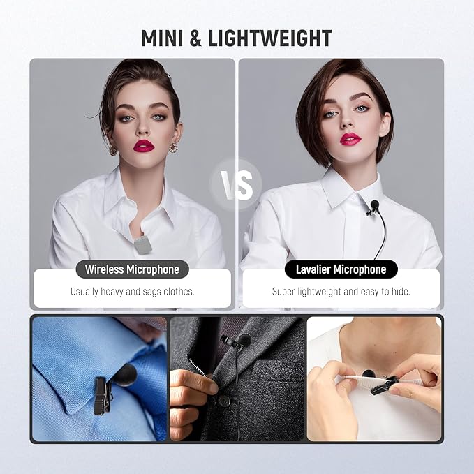 NEEWER ø4mm Mini Lavalier Microphone (2 Pack), Clip On Wired Condenser Lapel Lav Mic Set with 5ft/1.5m 3.5mm TRS Connector Compatible with DJI Mic 2 Rode Wireless Go II CM28 CM31 Camera, LM8