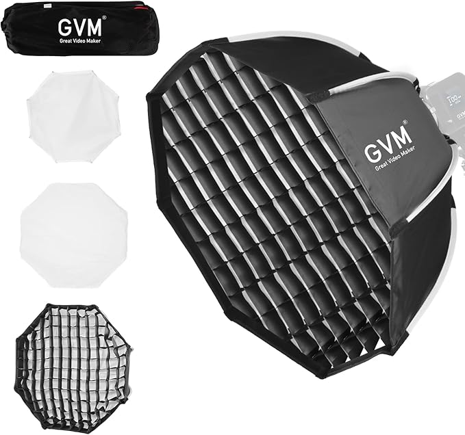 GVM 24.6in Softbox Soft Light Bowens Mount, 65cm Quick Release Softbox & Honeycomb Grid Compatible with GVM P80S/ SD80D/G100W/PR150R/PRO-SD200B/PRO-SD300B Video Light and Other Brand Video Lights