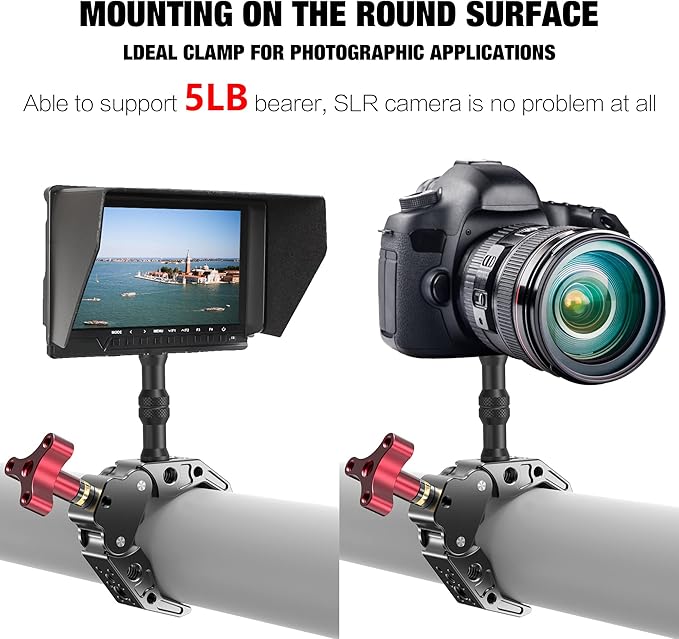 Super Clamp with 1/4&3/8 Standard Stud for Photo Video Studio, Photography Camera Crab Clamp for Cameras, Lighting,DSLR Camera Rig, LED Lights, Flash Light, LCD Field Monitor,Mic