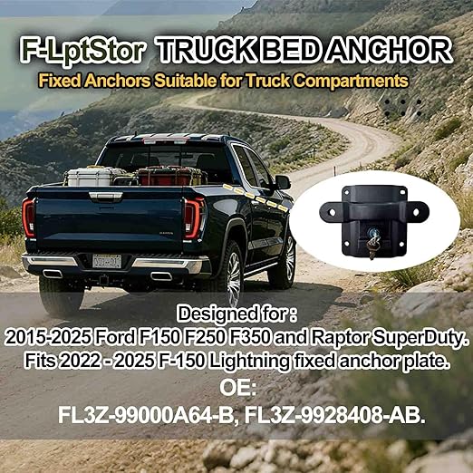 Truck Bed Tie Downs Anchors and Plates Compatible with 2015-2025 F150 F250 F350 and Raptor Truck Bed Accessories 4 pcs, FL3Z-99000A64-B (Truck Bed Tie Downs Anchor and Plates)