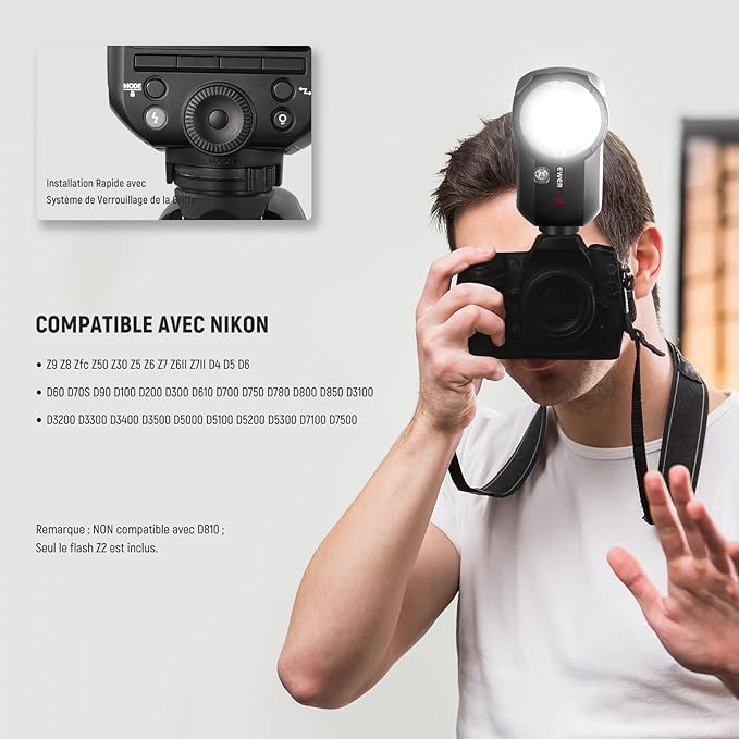 NEEWER Z2-N 2.4G TTL Round Head Flash Speedlite Compatible with Nikon, 76Ws Speedlight with Upgraded UI, Modeling Lamps, TTL/M Quick TCM Switch, 1/8000s HSS, 2600mAh Battery, Cleaning Cloth