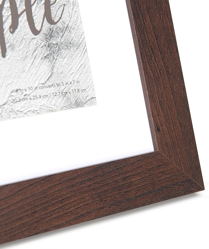 kennethan 2 Pcs Dark Brown Frame Set - 8x10 or 5x7 Picture with Mat or Without Mat on the Wall