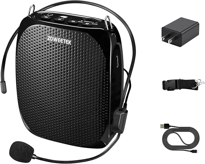 ZOWEETEK ZW-Z258 Portable Rechargeable Mini Voice Amplifier for Teachers with Wired Microphone Headset and Waistband,Supports MP3 Format Audio for Speech, Class, Training,Tour Guide,Power Amplifiers