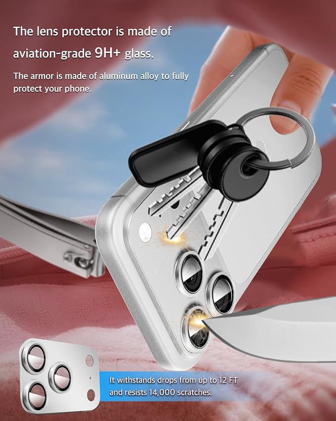 Camera Lens Protector for iPhone 17 Pro,Metal Frame Tempered Glass - Anti-Break,Strong Adsorption,Case-Friendly - Silver