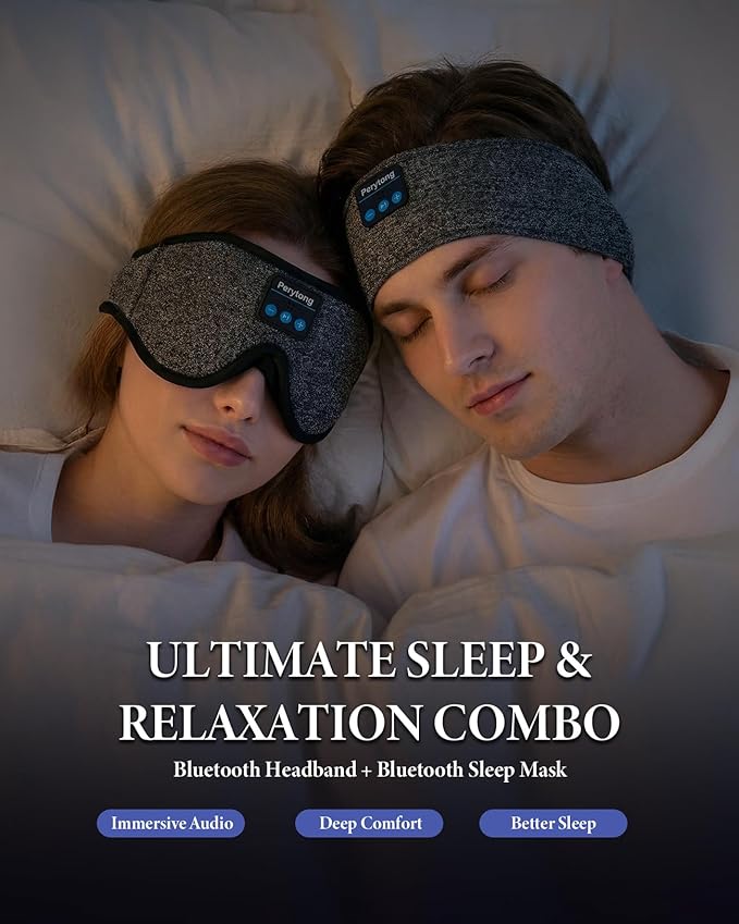 2 Pack Bluetooth Sleep Mask & Sleep Headphones, Skin-Friendly Sleeping Eye Mask with Bluetooth Headphones, Sleep Gifts for Women Men, AudioBooks, Insomnia, Yoga, Air Travel, Meditation, Christmas