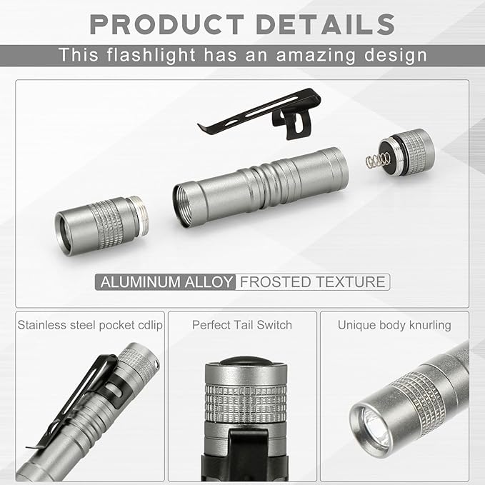Hortsun 20 Pcs Mini Pen Light Flashlights Christmas Gifts for Men Pocket Flashlights Pen with Clip Small LED Handheld Slim Torches Without Battery(3.54 Inch,Silver Gray)