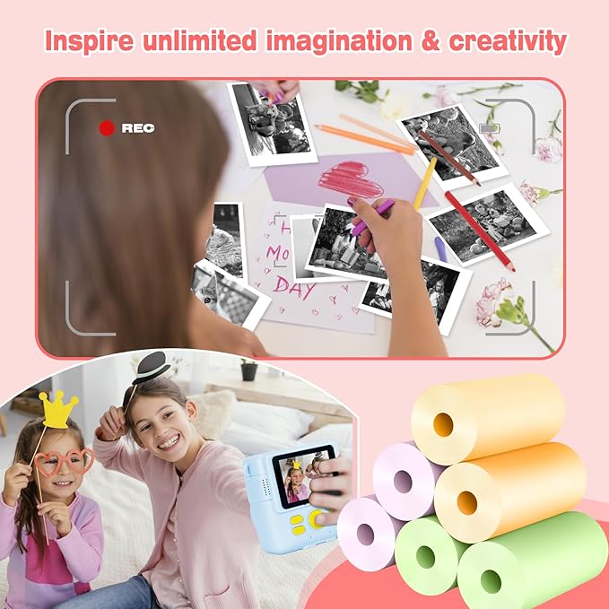 6 Rolls Kids Camera Instant Print Refill Paper Set, Phetium HD Printing Thermal Paper for Most Kids Instant Camera Photo Print(2*Purple,2*Green,2*Orange)