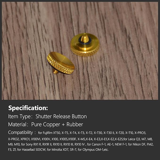 5 Pack Shutter Release Button,Pure Copper Knurled Concave Surface Camera Button for Fuji X-M5 XT50 X-T5 X-T4 X-T3 X-T2 X-T30 X-T30 II X-T20 X-T10 X100VI X100V X-E3,for Nikon DF Zf (Gold)