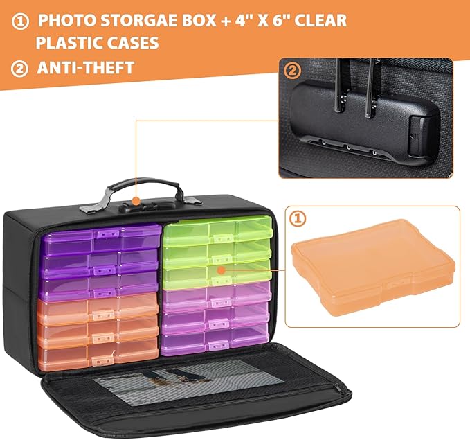 IBVIVIC Fire-resistant Photo Storage Box with 12 Inner 4" x 6" Photo Case(Multiple colors),Photo Box Organizer with Lock