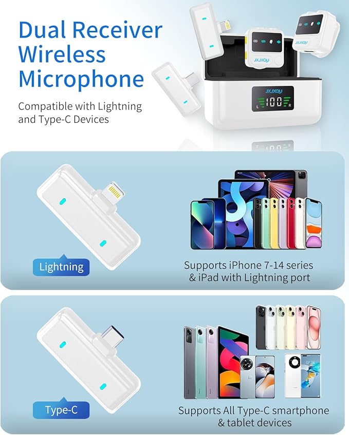 Wireless Microphone for iPhone Mini Lav Mic with Smart Noise Reduction, Reverb Effect, 30H Battery Life, Suitable for Podcast, Vlogging, Streaming - Ideal for Content Creators and Streamers