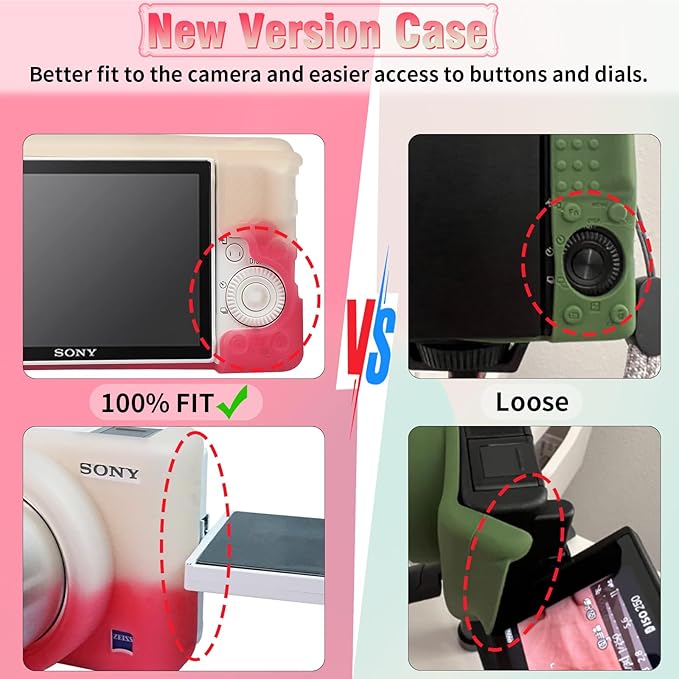 Easy Hood Camera Case for Sony ZV-1, Soft Silicone Cover Camera Sleeve Body Skin Protective Case with Removable Lens Cap for Sony ZV1 Digital Camera, White Pink