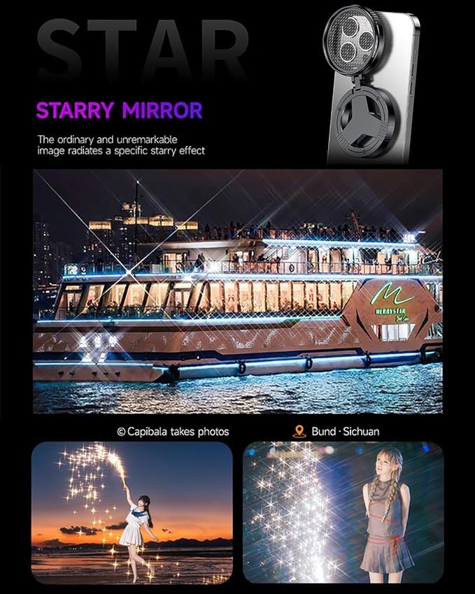 Anti-Glare Magnetic Phone Filter, Foldable Portable Anti Glare Phone Camera Lens, Professional 52mm CPL Polarizing Filter, Quick Mount, Reduce Reflections, Enhance Colors (No Set with Starry Filter)