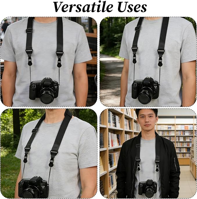 Shoulder Strap with Pad, 2 Sets of Quick Release Buckles, Durable Nylon Neck Portable Lanyard, Camera Strap for Camera, Tablet, Laptop, Binocular, Luggage Bag, Black
