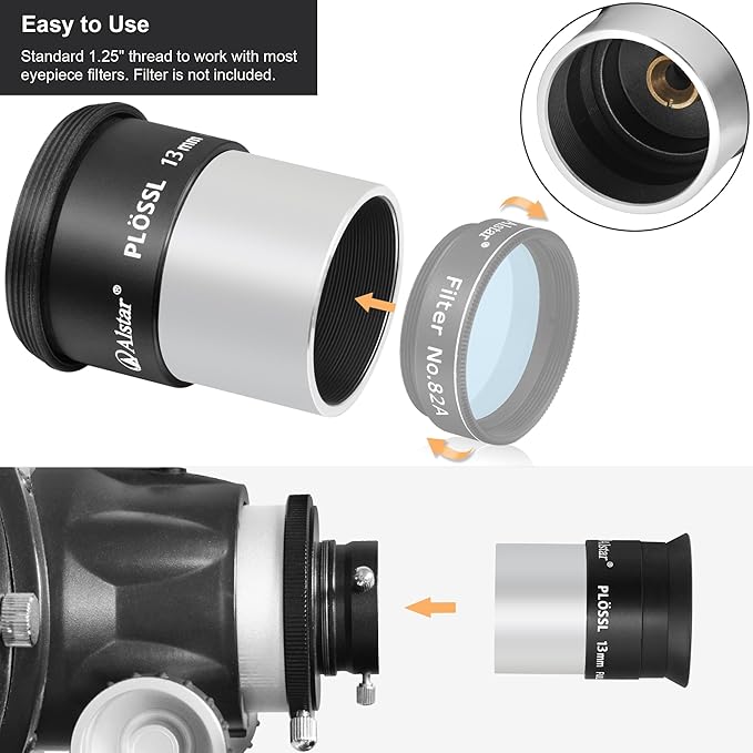 Alstar 1.25 Inch Plossl Telescope Eyepiece - 13mm Fully Multicoated Optical Lens for 1.25inch Astronomic Telescope and Astronomy Filters - 4 Element Plossl Design