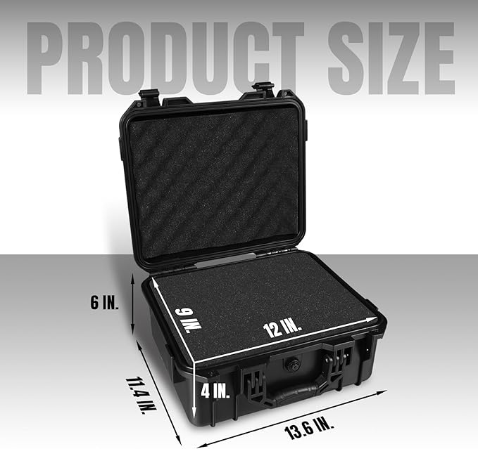 Hard Case, 13.6 x 11.4 x 6 Inch Portable Weather Waterproof Protective Camera Case with Customizable Foam, Fit Use of Drones, Camera, Equipments，Black