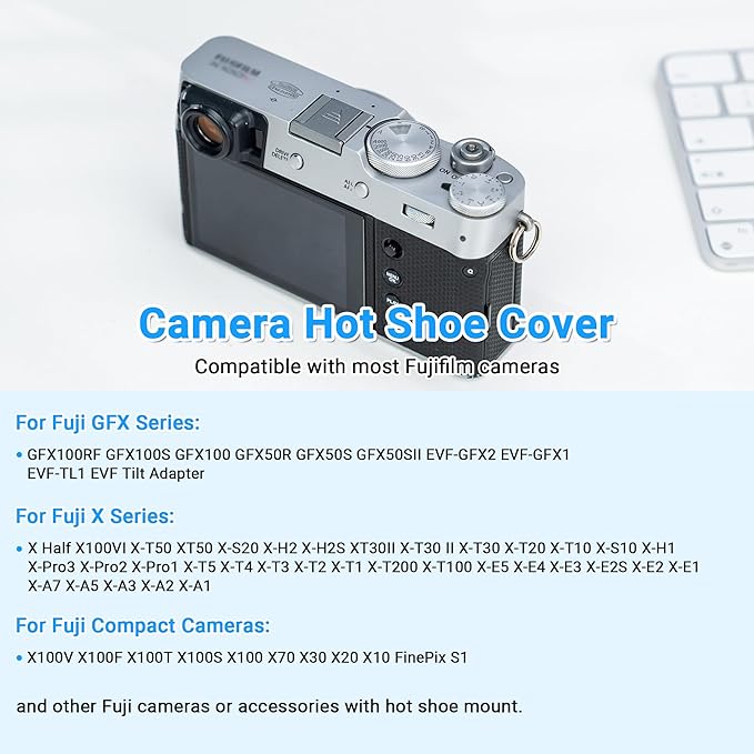 Silver Camera Hot Shoe Cover Protector Cap for Fujifilm X-T30 III X-E5 X Half X100VI X-T50 X-S20 XT5 XT4 XT3 XT2 GFX 100RF 50S II XH2 XH2S XT30II XT20 XT10 XS10 XE4 XT200 XT100 X100V X100F X100T XPro3