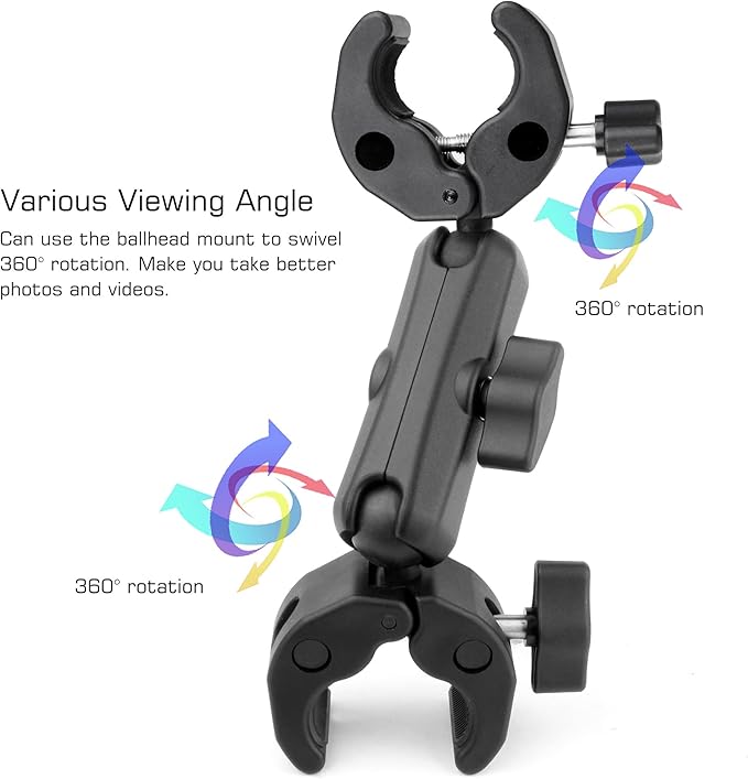 GEPULY Umbrella Clamp for Chair 5.5lb Load, 20-50mm Double Super Camera Mount, Aluminum Magic Arm Dual Ball Head Heavy Duty for Handlebar/Tripod/Stroller Wheelchair/Desk/Pole/Cross Bar/Motorcycle