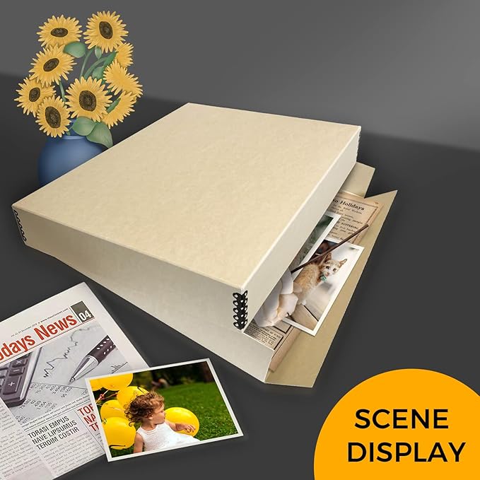 Golden State Art, Archival Storage Box, Acid-Free Drop Front Museum Box with Metal Edge for Storing Artwork Photos Documents Prints Arts and Crafts (Tan-17.75x22.75x3 Inches) Pack of 2
