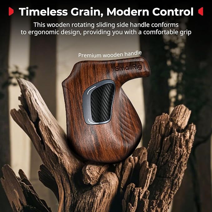 SMALLRIG Rotating Left-Side Wooden Handle for ARRI Rosette, Load Capacity to 15kg / 33lbs, Flexible Position Adjustment, Ergonomic Design & Anti-Slip Design