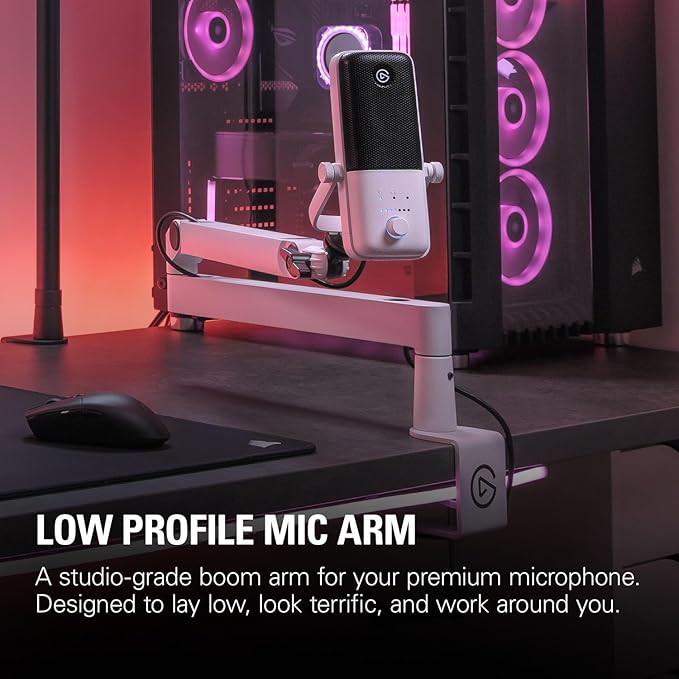 Elgato Wave Mic Arm LP White - Premium Low Profile Microphone Arm with Cable Management, Desk Clamp, Versatile Mounting and Fully Adjustable, perfect for Podcast, Streaming, Gaming, Home Office
