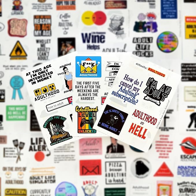 BulbaCraft 100Pcs Funny Adulting Stickers, Adulting is Hard Stickers, Funny Decals for Adults, Adult Reward Decals, Gifts for Women & Men