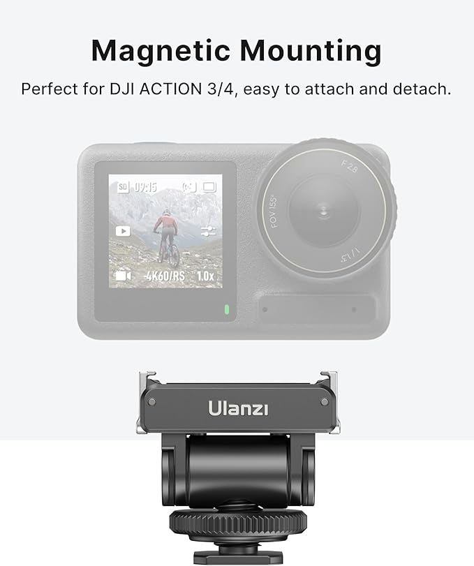 ULANZI CA22 Cold Shoe Adapter Mount with Magnetic Quick Mount, 180 Tilt Adjustable, Universal Camera Compatible with DJI OSMO 360/Action 2 3 4 5 Pro/G-o-P-ro Hero 13 12 11 10/Insta360 GO 3S X4 Ace Pro