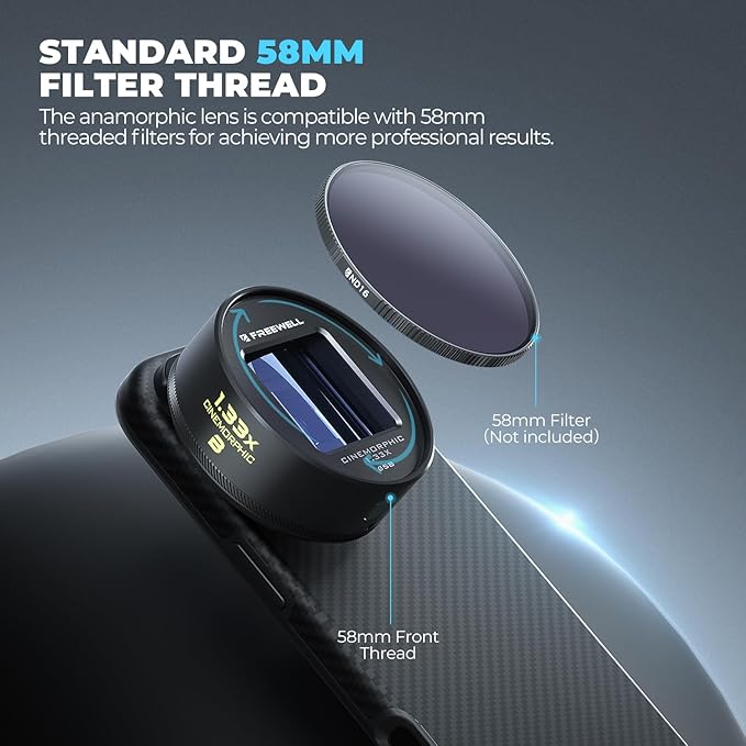 FREEWELL Pro Filmmaker Case and 1.33 Bule Anamorphic Lens Kit Compatible with iPhone 16 Pro Max-17mm Lens Mount