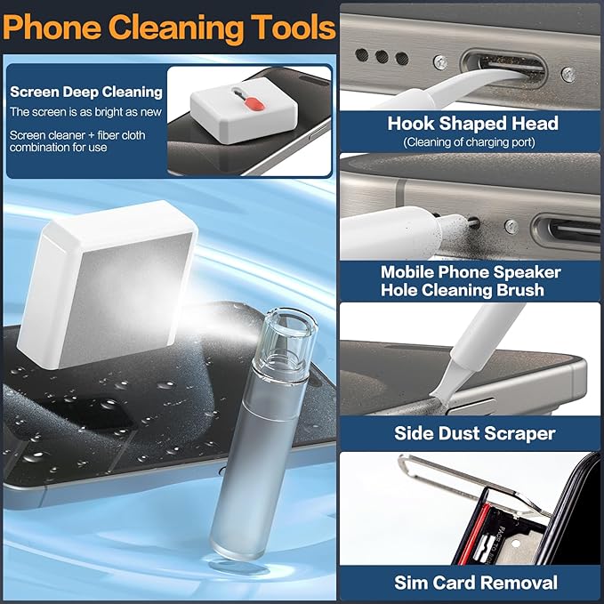 34-in-1 for iPhone Cleaning Kit, Sunoyar Airpods Cleaning Kit Multi-Functional, Laptop Cleaning Kit with Portable Storage Case for iPhone Charging Port USB C Cell Phone Android Keyboard Earbud White