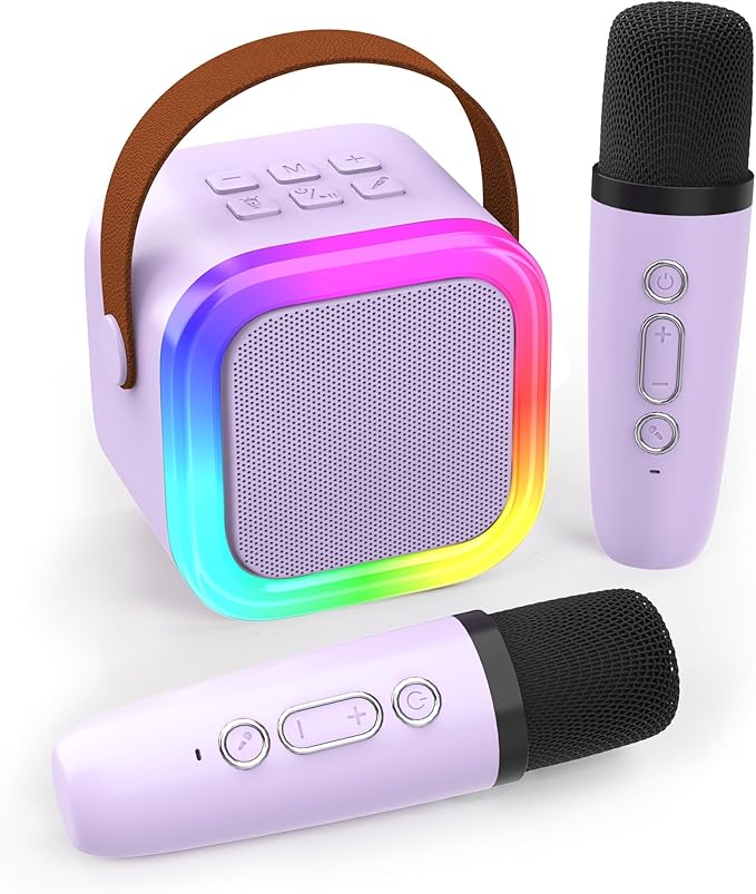 Mini Karaoke Machine for Kids Adults, Portable Bluetooth Speaker with 2 Wireless Microphones,Toys Birthday Gifts for Girls Ages 4, 5, 6, 7, 8,9,10,11,12+ Family Home Party (Purple)