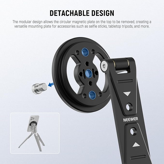 NEEWER Magnetic Phone Tripod Mount with Cold Shoe, Metal Portable Smartphone Holder Adapter for Tripod Camera Mounting Compatible with MagSafe iPhone Samsung Huawei Android for Video Recording, DS031