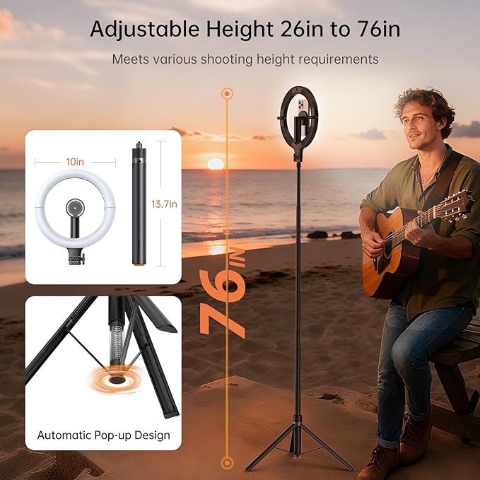 10.2" Magnetic Ring Light with 64" Tripod for iPhone Mag Safe, 5000mAh Rechargeable Ring Light with Stand, 3000k-6500K Phone Tripod with Light for Video, Photography, Live Stream, TikTok, YouTube