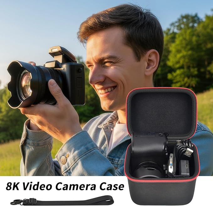 Camera Case for 2025 Upgraded 8K Digital Camera, Vertical Autofocus Vlogging Camera Storage Compatible with Duluvulu/ for XNSIAKXA/ for LIYTIFOR 88MP Cameras & Accessories with Shoulder Strap-Bag Only