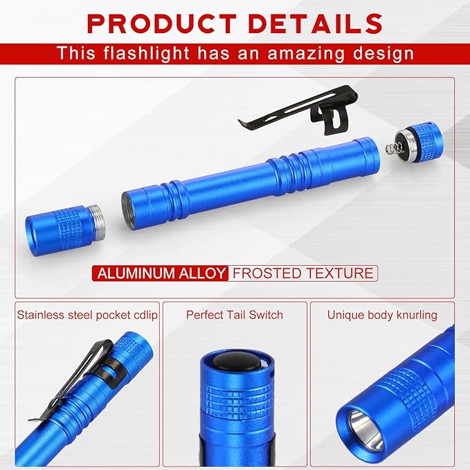 Hortsun 20 Pcs Mini Pen Light Flashlights Christmas Gifts for Men Pocket Flashlights Pen with Clip Small LED Handheld Slim Torches Without Battery(5.12 Inch,Red, Rose Pink, Yellow, Blue, Orange)