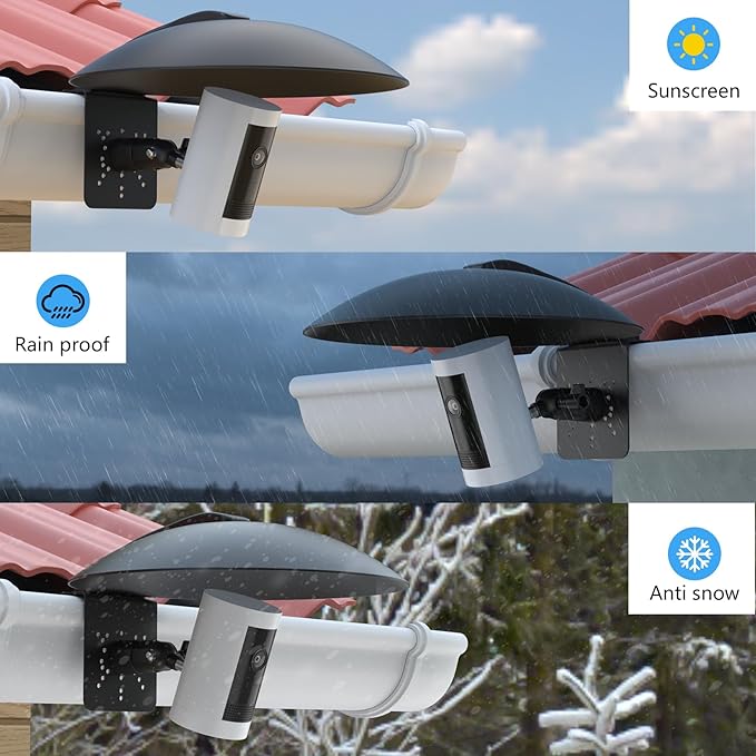 VOMENC Universal Sun Rain Shade Camera Cover with Gutter Mount for All Outdoor Security Camera with 1/4 Screw, Shield Compatible with R-ing,Blink,Eufy Arlo,Wyze,TP-Link Tapo Camera (Black)