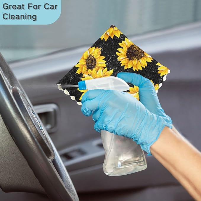 CaTaKu Vintage Sunflowers Microfiber Reusable Cleaning Cloths Kitchen Dish Cloths Dish Rags for Washing Dishes, Sunflower Dish Towels Washcloths for Kitchen Drying, 6 Pack