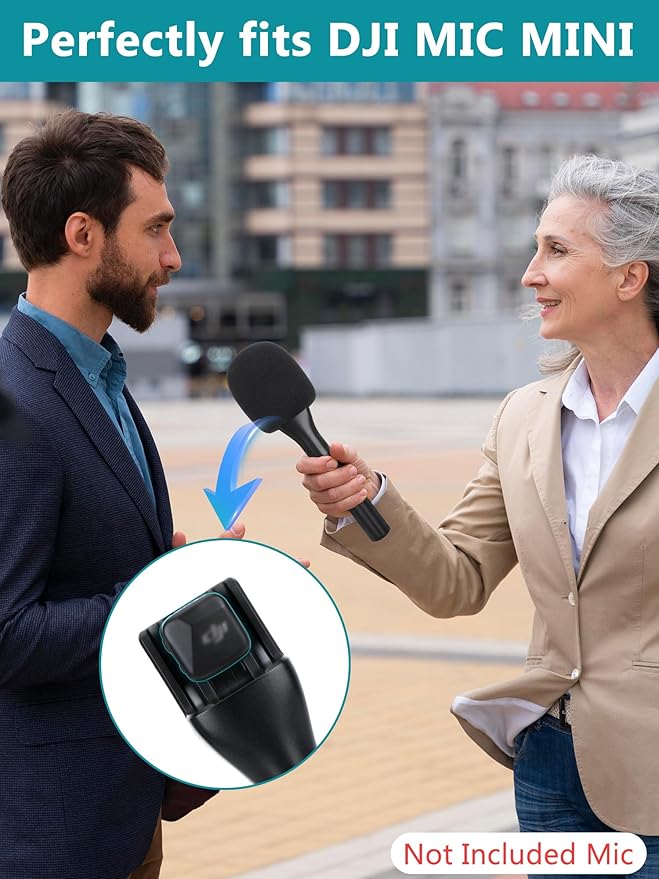 YOUSHARES Universal Interview GO Handheld Adapter for DJI Mini, 2-Pack Wind Muff and Lavalier Mic Adapter Handheld Stand Set