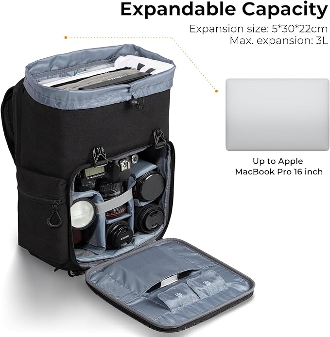 K&F CONCEPT Camera Backpack, Hard Shell Camera Bag, Large Capacity Photography Backpack with 15.6" Laptop Compartment & Tripod Holder & Rain Cover