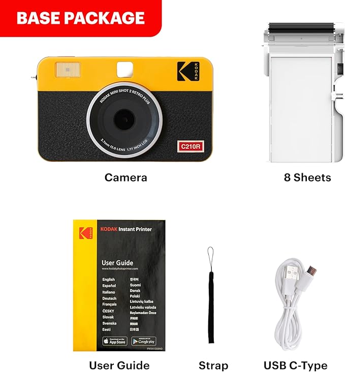 Kodak Mini Shot 2 Retro 4PASS 2-in-1 Instant Digital Camera and Photo Printer (2.1x3.4 inches) + 8 Sheets, White