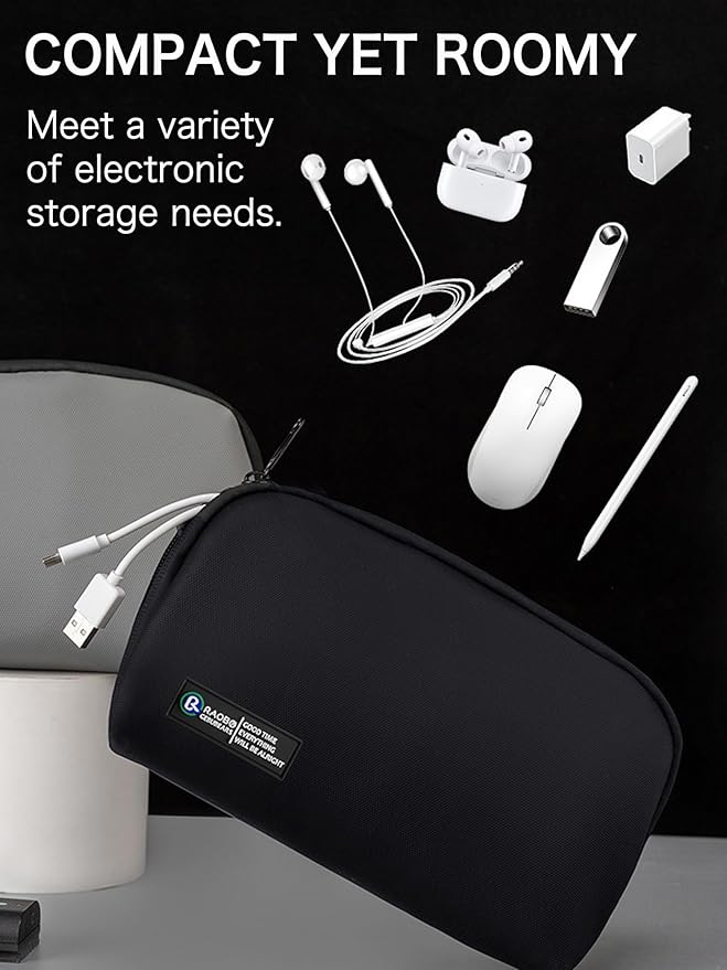 Travel Tech Pouch, Electronics Organizer Travel Case, Waterproof Cord Case for Phone, Charger, Hard Disk, Power Bank, Airplane Travel Essentials Bag, Accessories (Black)