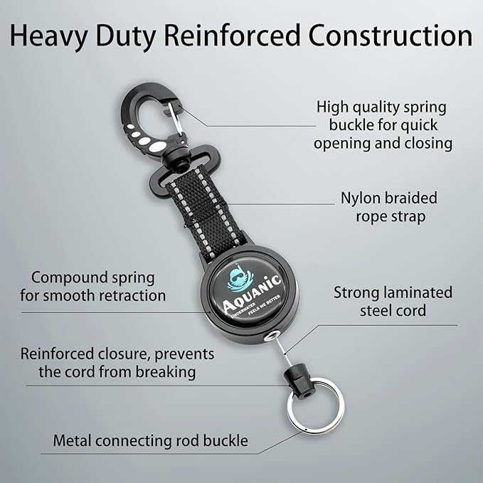 nitescuba Scuba Diving Retractable Gear Tethers, Scuba Accessories Dive Clip Lanyard with Snap Hook, Split Ring Quick-Release Extension Cord for Diving,Swimming,Flashlights,Cameras and More